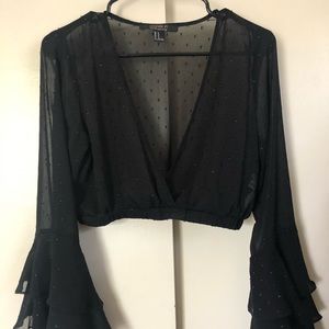 Mesh crop top with bell sleeves